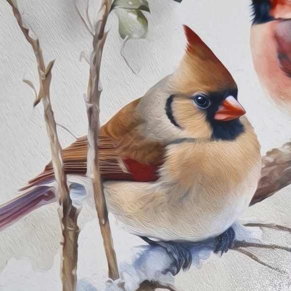 Wood Framed 8x10 Red Cardinal Love Birds‎ Watercolor Oil Painting - Picture 3 of 9